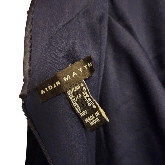 Aidan by Aidan Mattox Navy Blue Velvet Cocktail Dress Size 4 Beaded Mesh Bodice - Picture 8 of 9